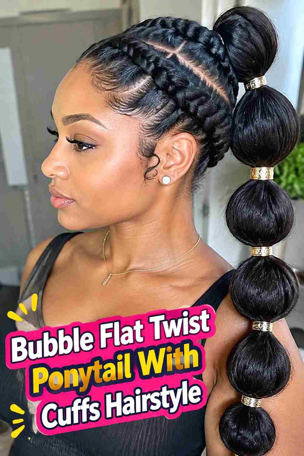 16. Bubble Flat Twist Ponytail With Cuffs Hairstyle