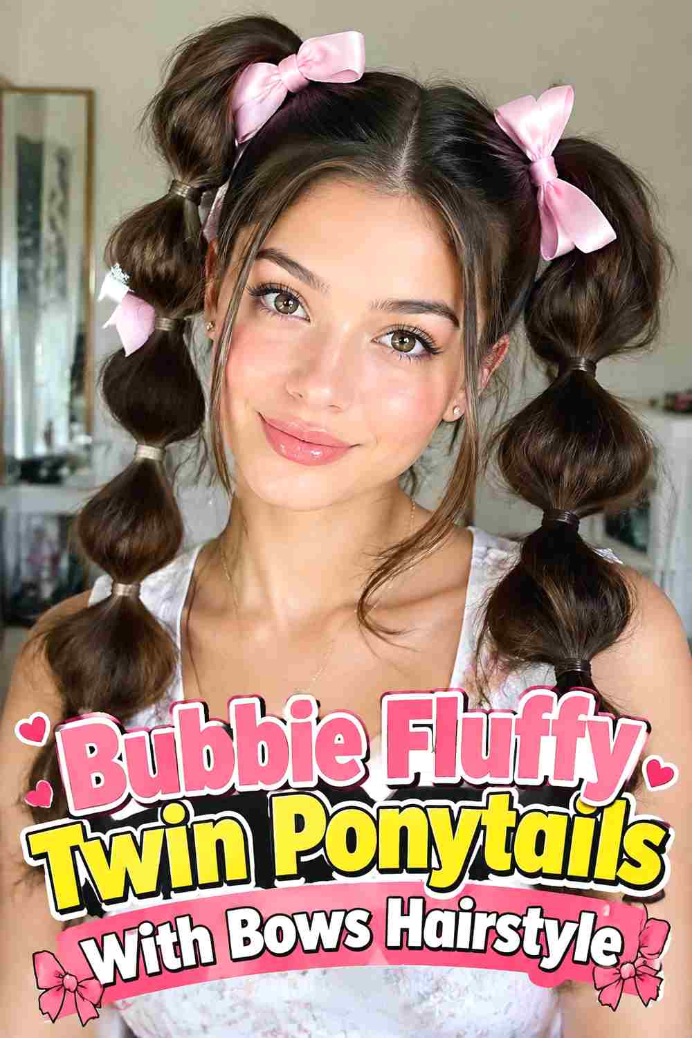 6. Bubble Fluffy Twin Ponytails With Bows Hairstyle