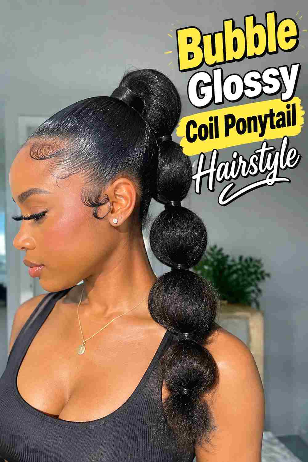 5. Bubble Glossy Coil Ponytail Hairstyle
