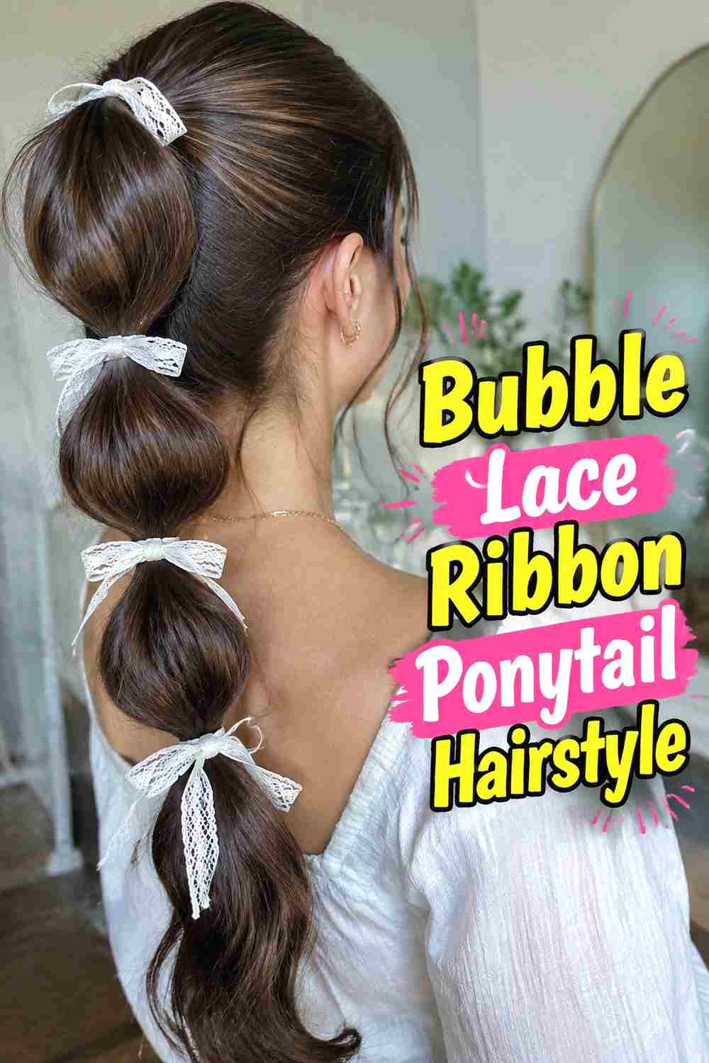 7. Bubble Lace Ribbon Ponytail Hairstyle