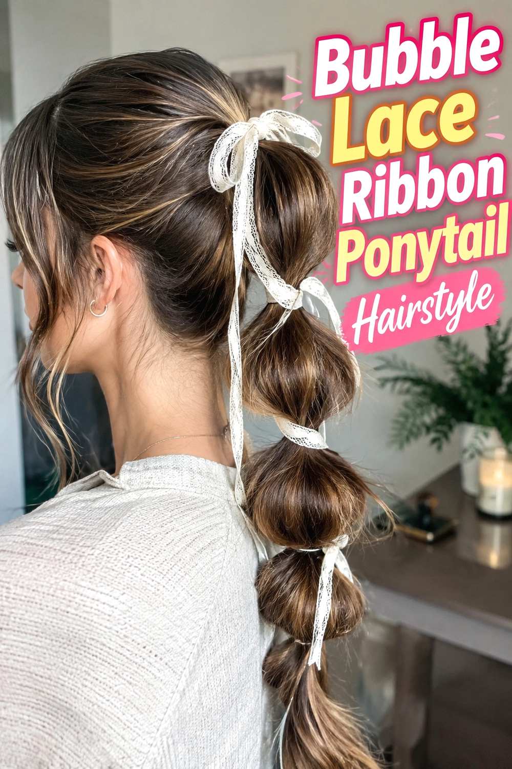 8. Bubble Lace Ribbon Ponytail Hairstyle