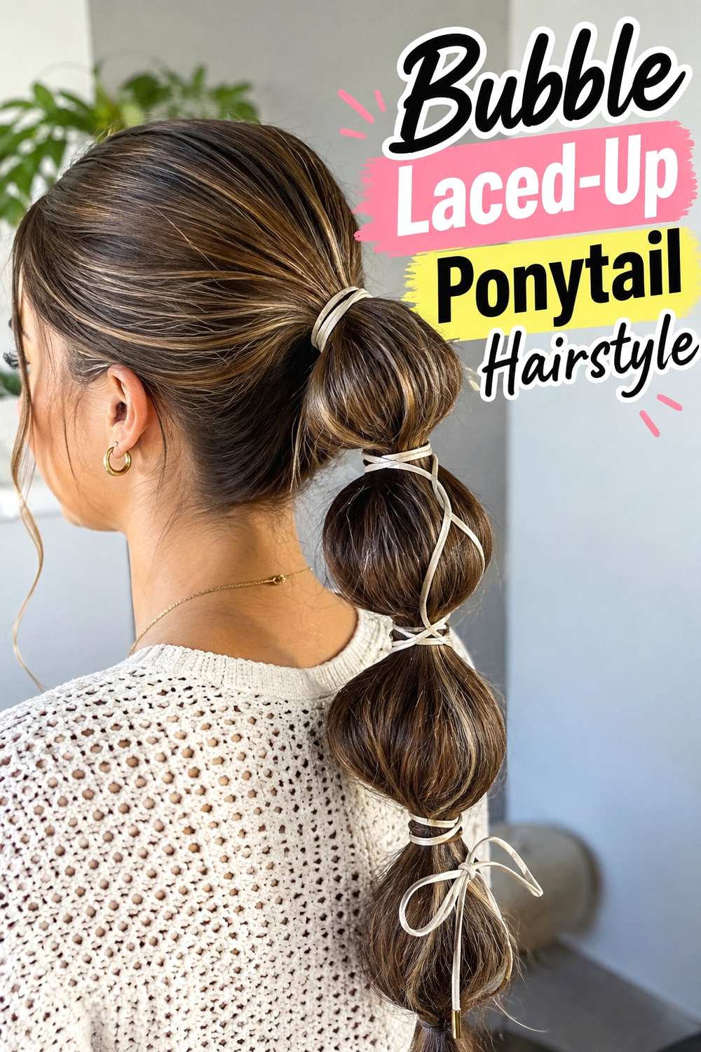 4. Bubble Laced Up Ponytail Hairstyle