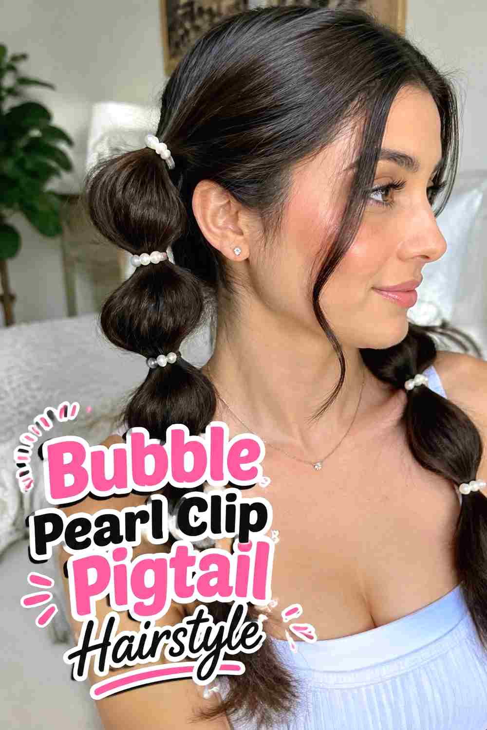 7. Bubble Pearl Clip Pigtail Hairstyle