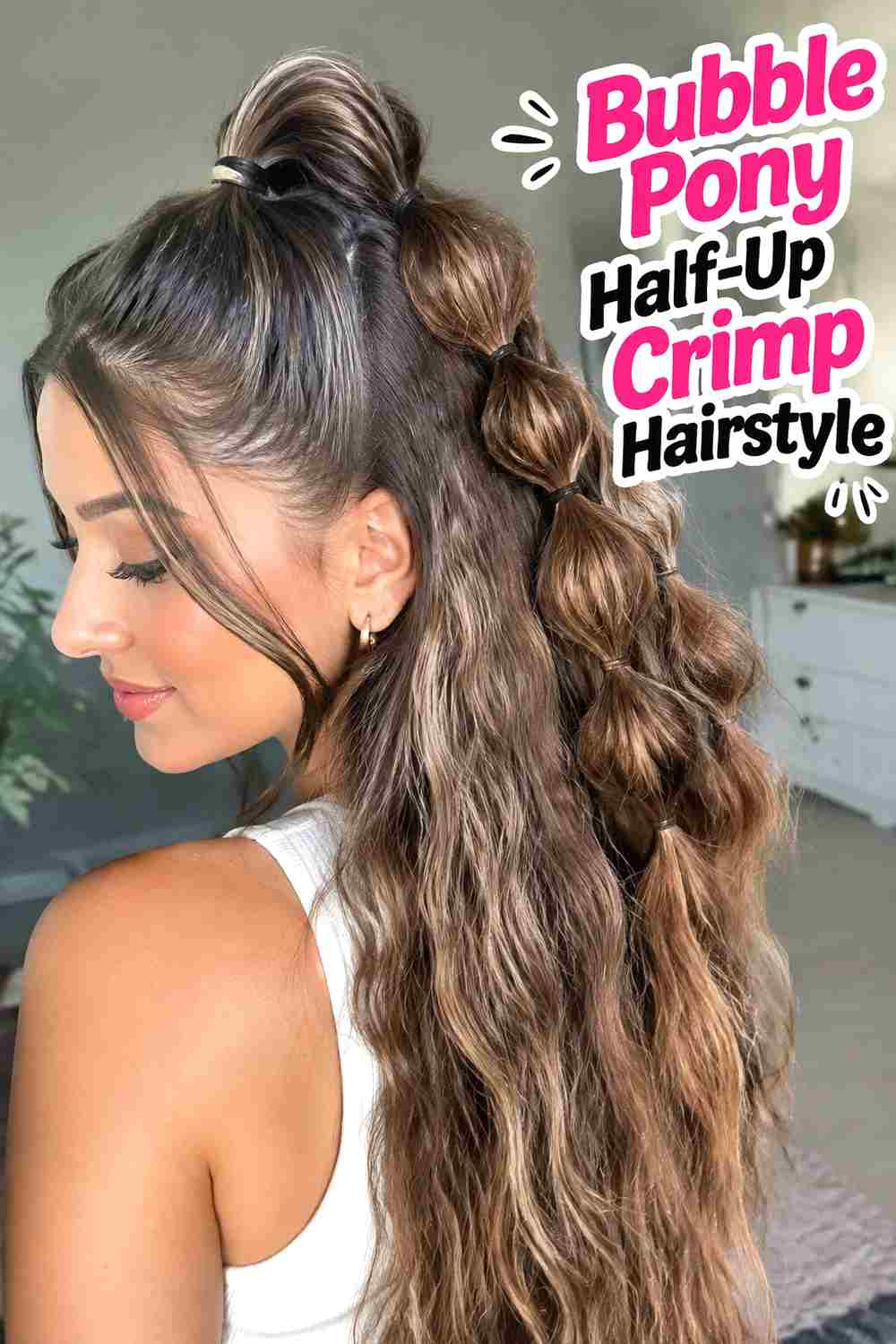 7. Bubble Pony Half Up Crimp Hairstyle