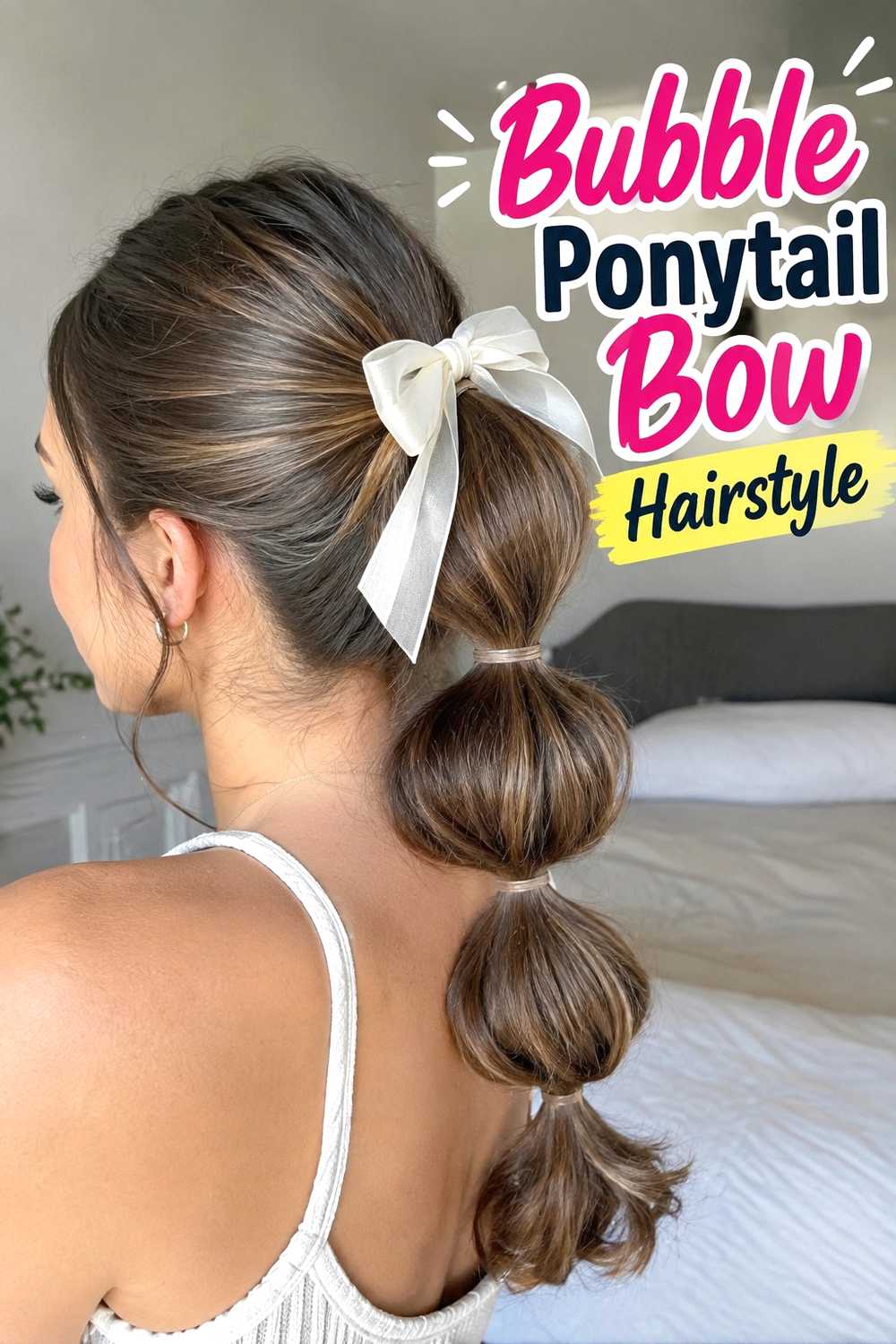 8. Bubble Ponytail Bow Hairstyle