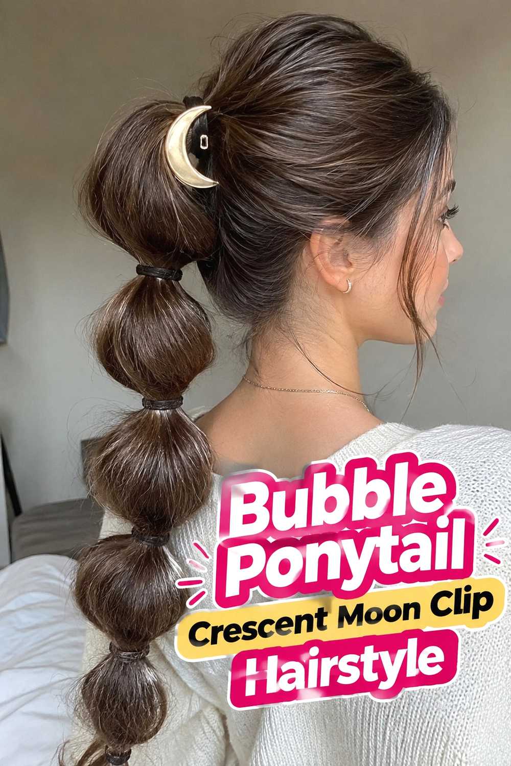 10. Bubble Ponytail Crescent Moon Clip Hairstyle