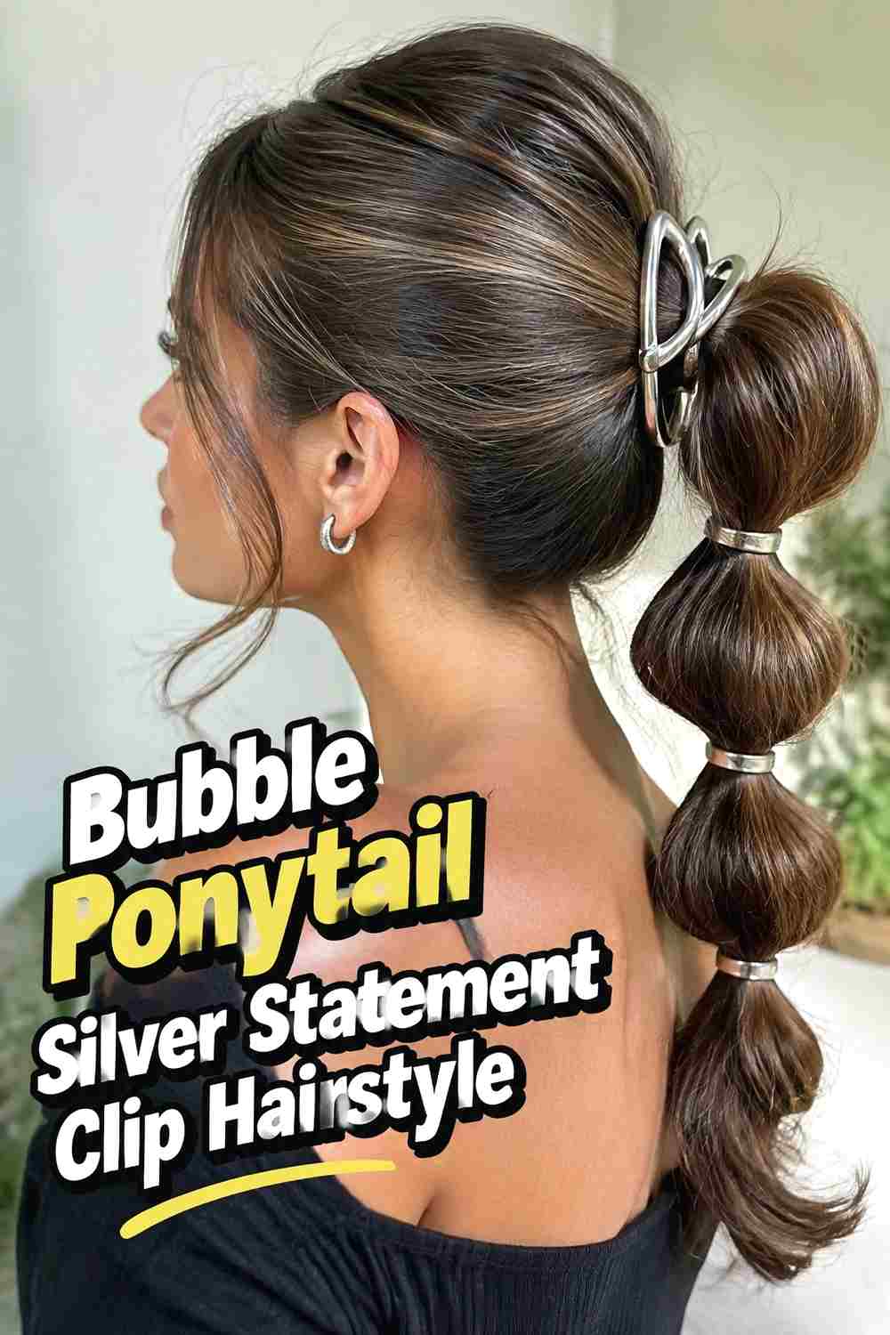 17. Bubble Ponytail Silver Statement Clip Hairstyle
