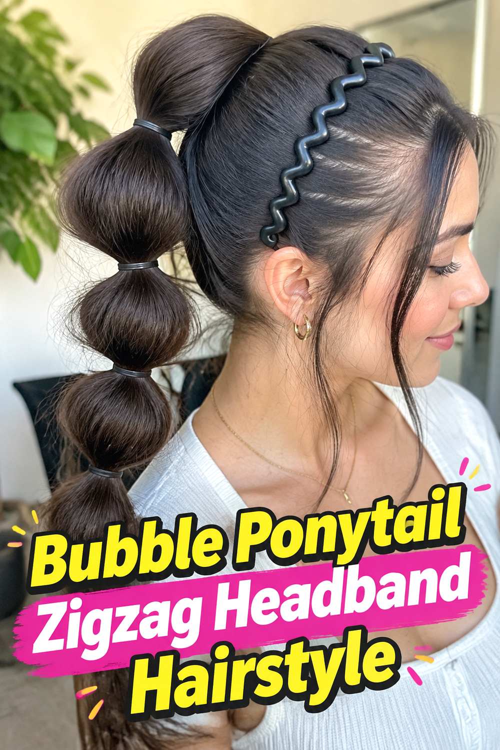 Bubble Ponytail Zigzag Headband Hairstyle