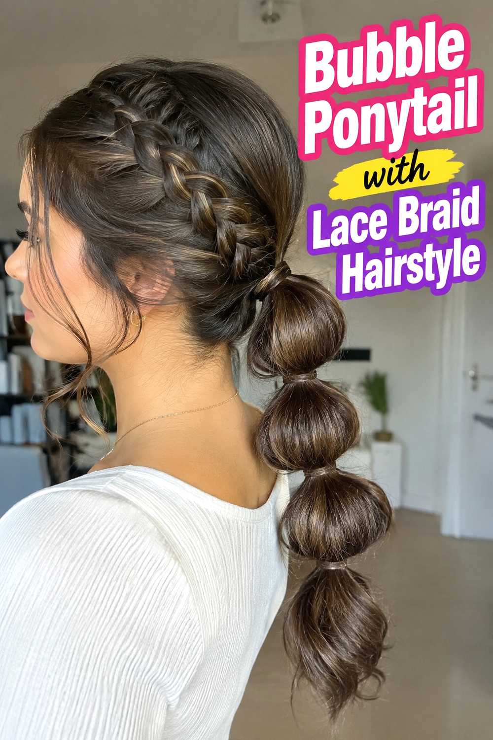 15. Bubble Ponytail With Lace Braid Hairstyle