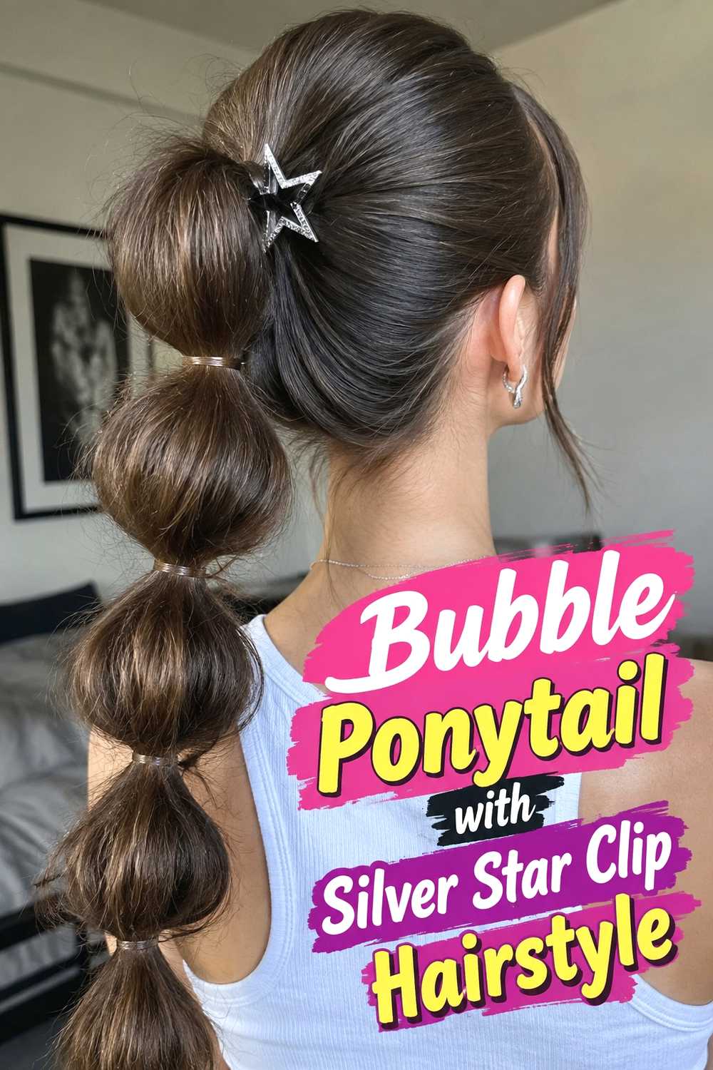 11. Bubble Ponytail With Silver Star Clip Hairstyle