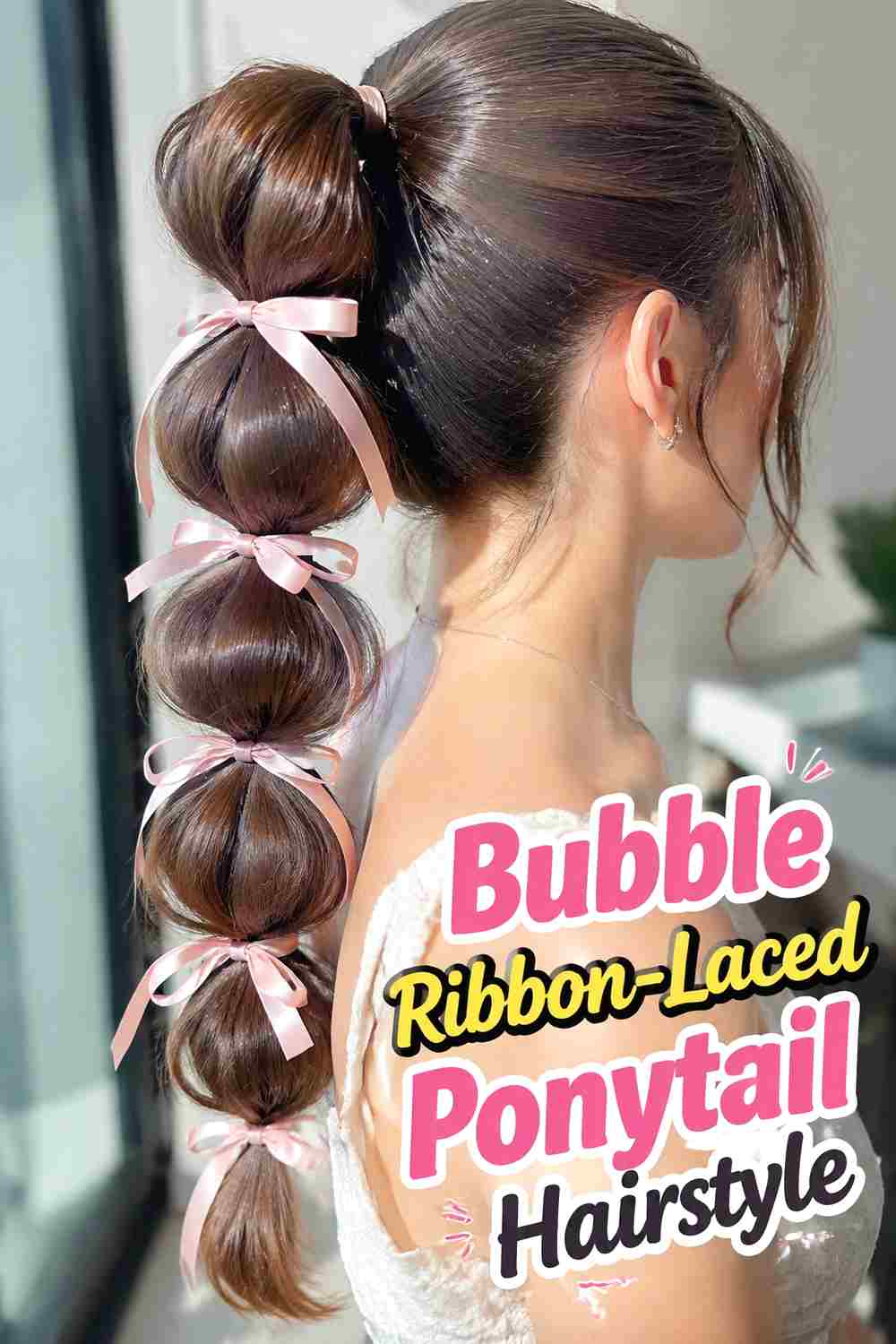 6. Bubble Ribbon Laced Ponytail Hairstyle