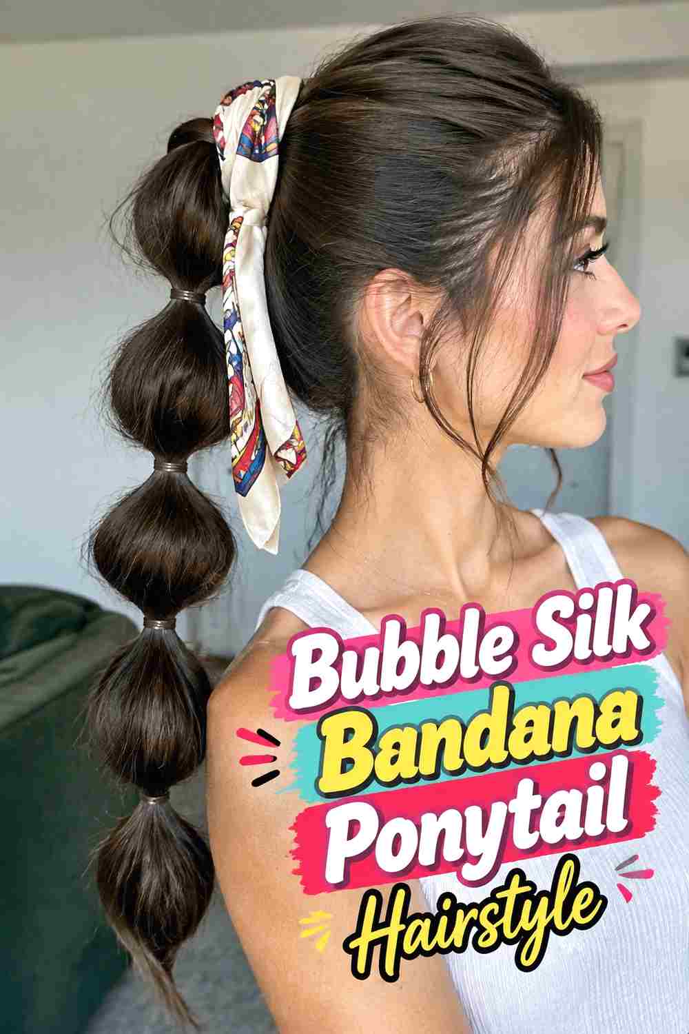 6. Bubble Silk Bandana Ponytail Hairstyle
