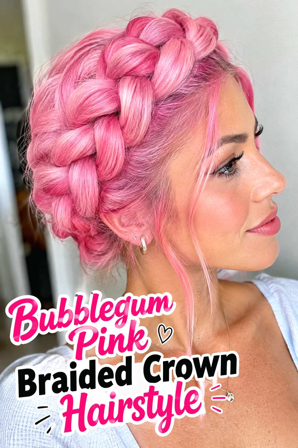 Bubblegum Pink Braided Crown Hairstyle