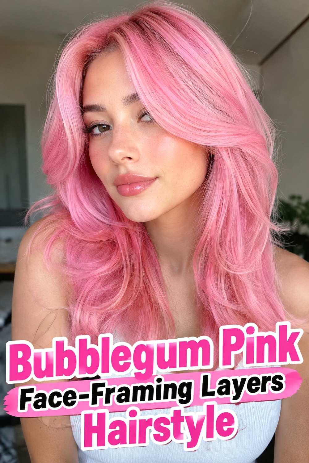 Bubblegum Pink Face-Framing Layers Hairstyle