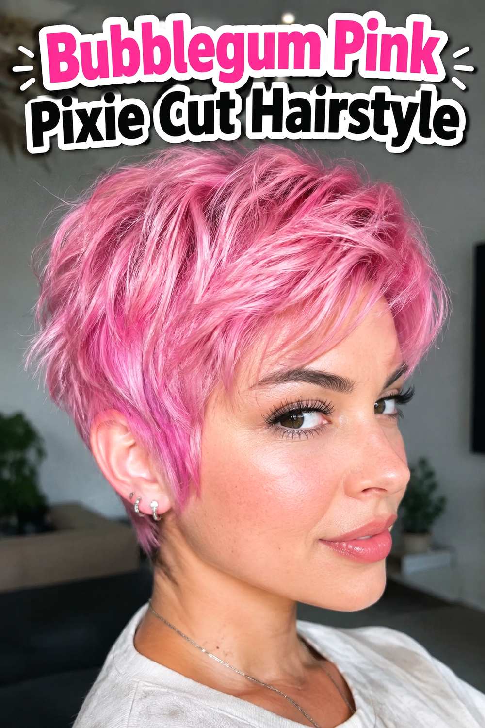Bubblegum Pink Pixie Cut Hairstyle