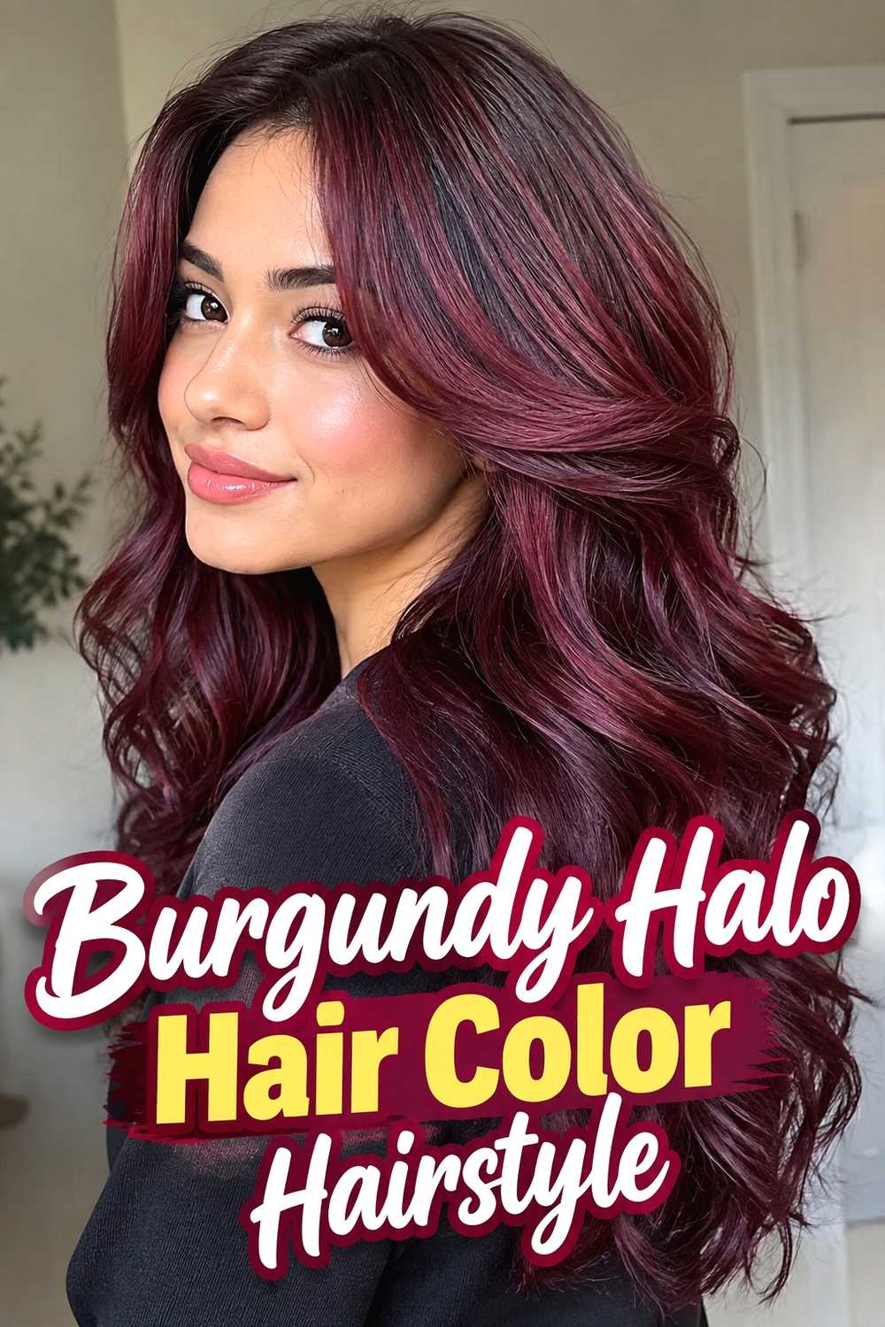 12. Burgundy Halo Hair Color Hairstyle