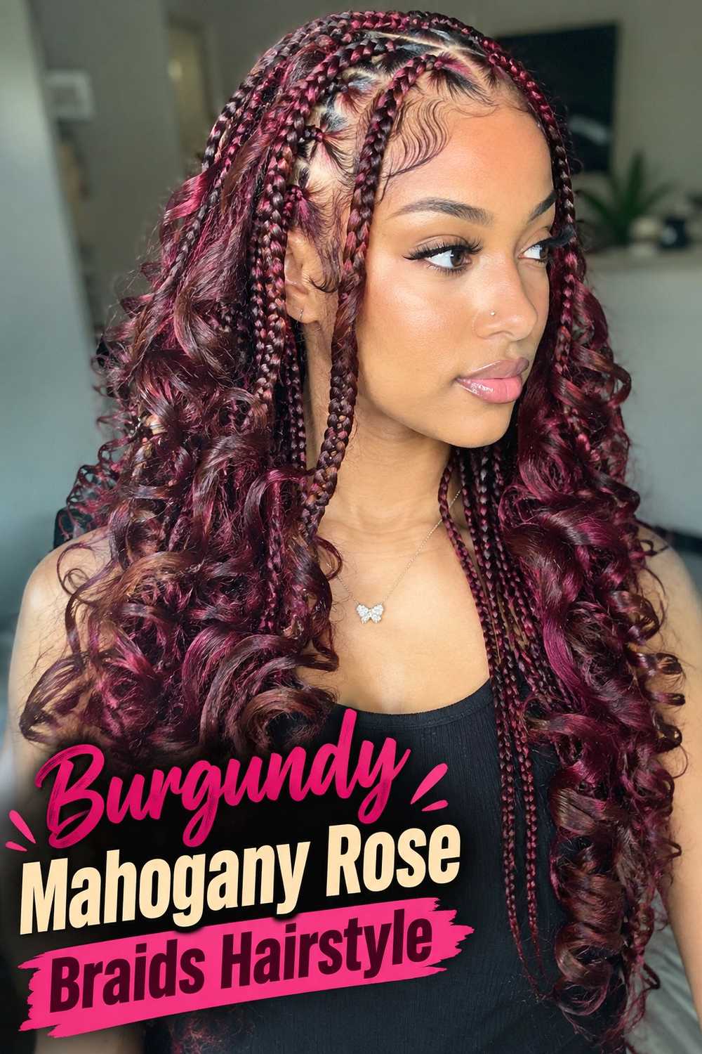 17. Burgundy Mahogany Rose Braids Hairstyle