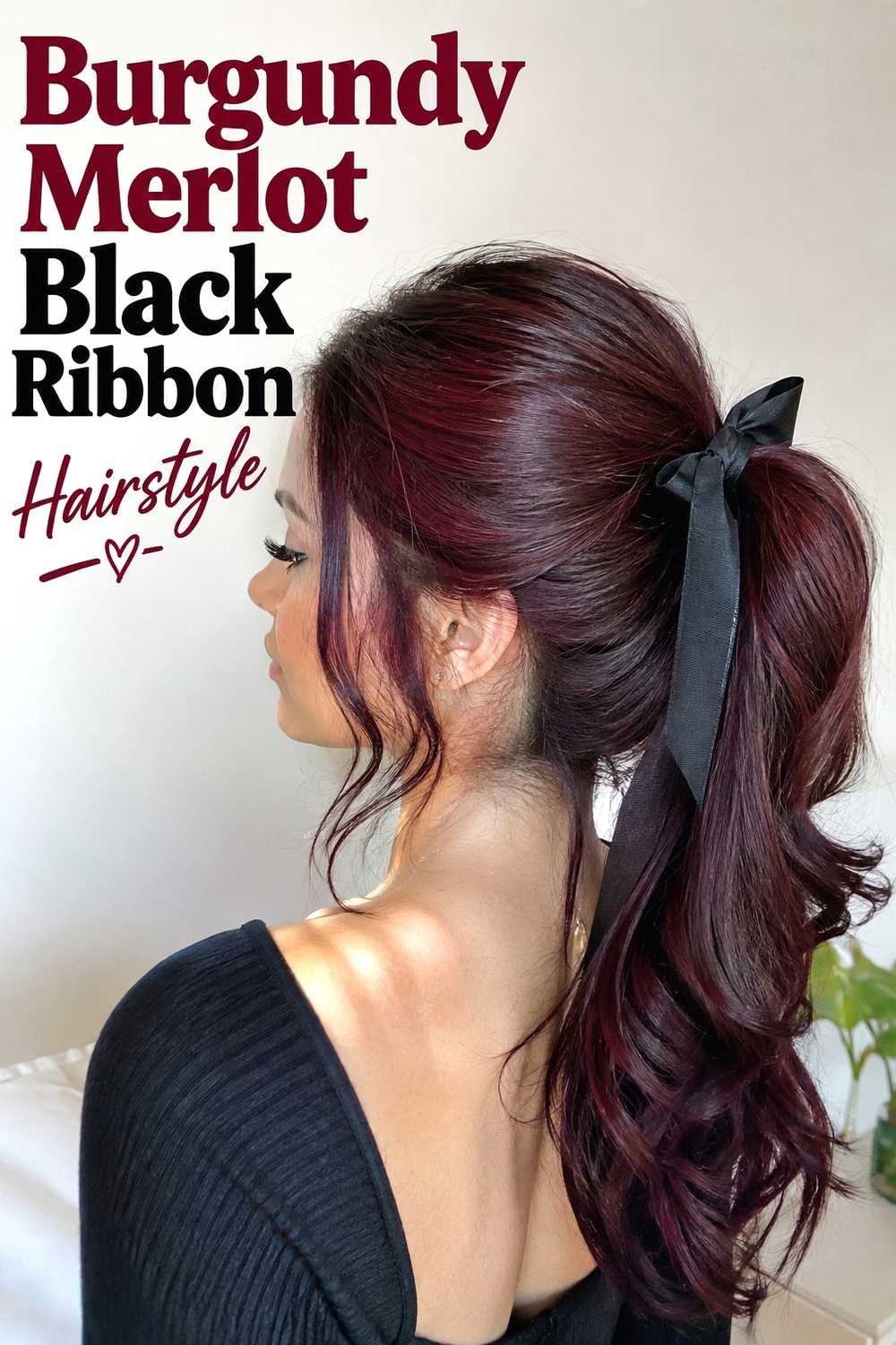 6. Burgundy Merlot Black Ribbon Hairstyle