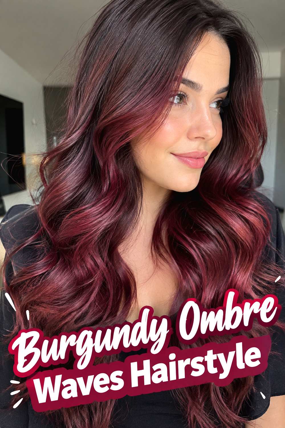 Burgundy Ombre Waves Hairstyle