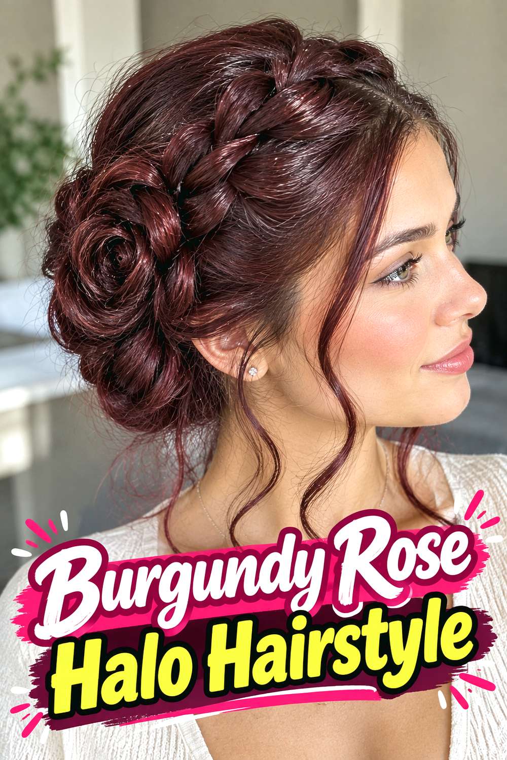 Burgundy Rose Halo Hairstyle
