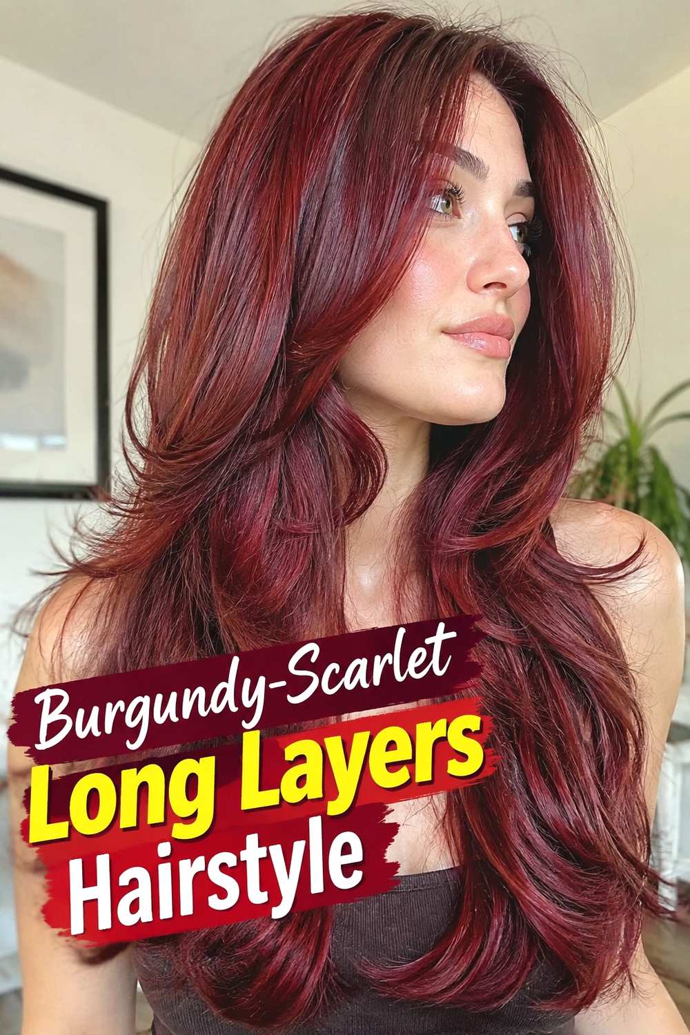 12. Burgundy Scarlet Long Layers Hairstyle