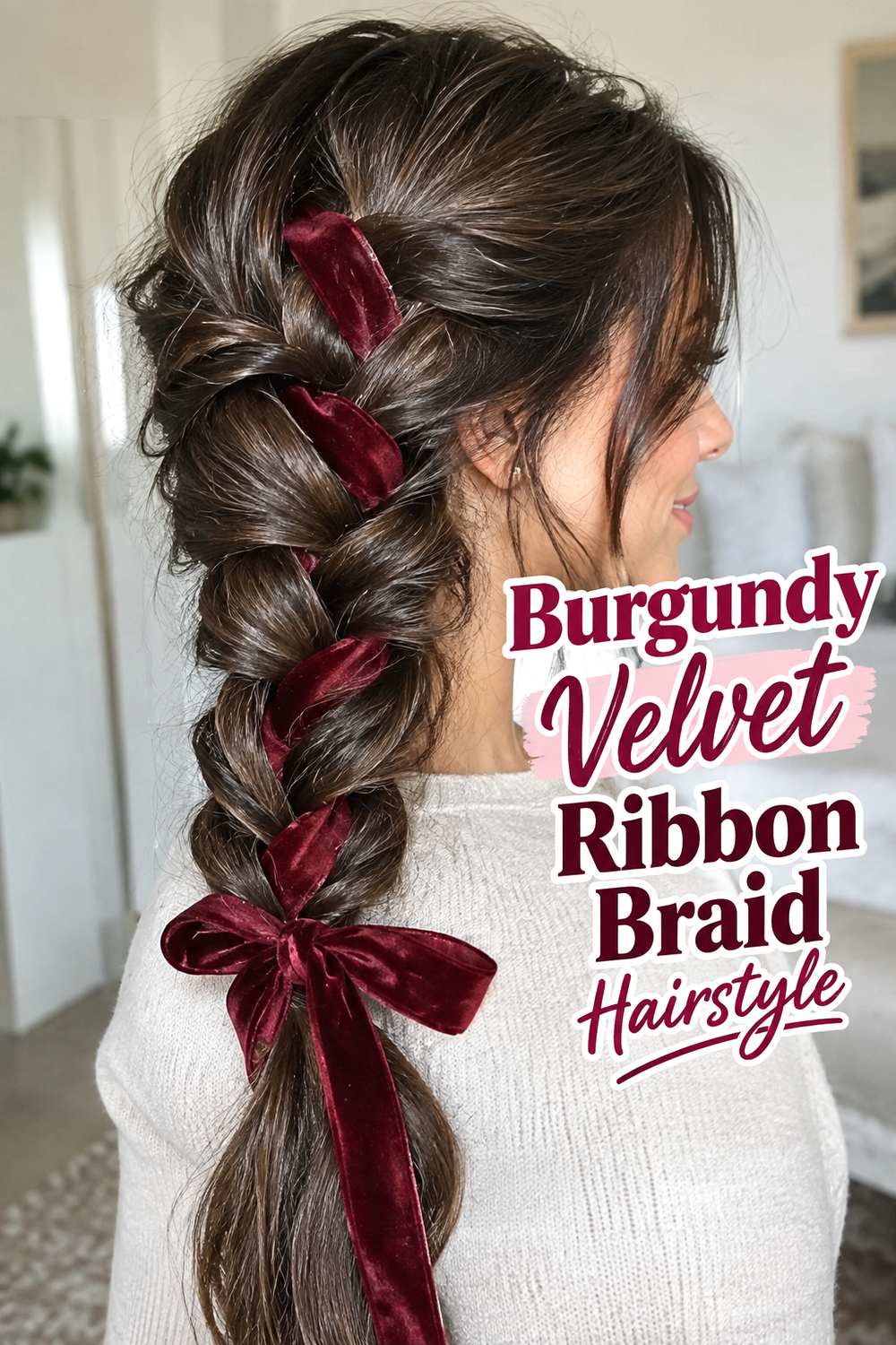 Burgundy Velvet Ribbon Braid Hairstyle