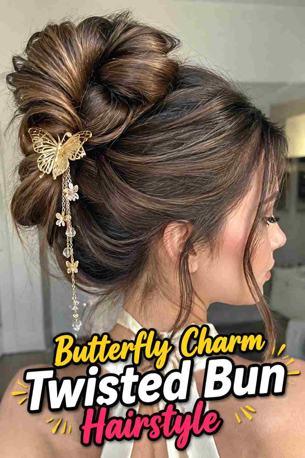 4. Butterfly Charm Twisted Bun Hairstyle