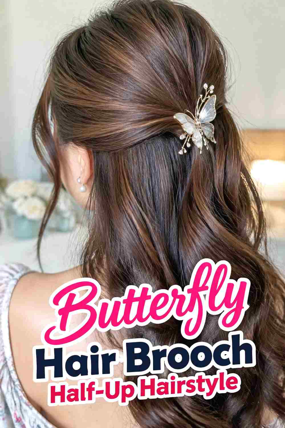 11. Butterfly Hair Brooch Half Up Hairstyle