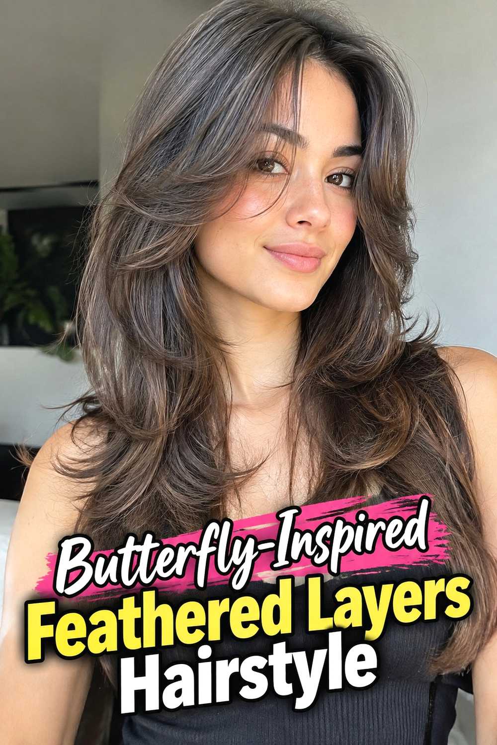 5. Butterfly Inspired Feathered Layers Hairstyle