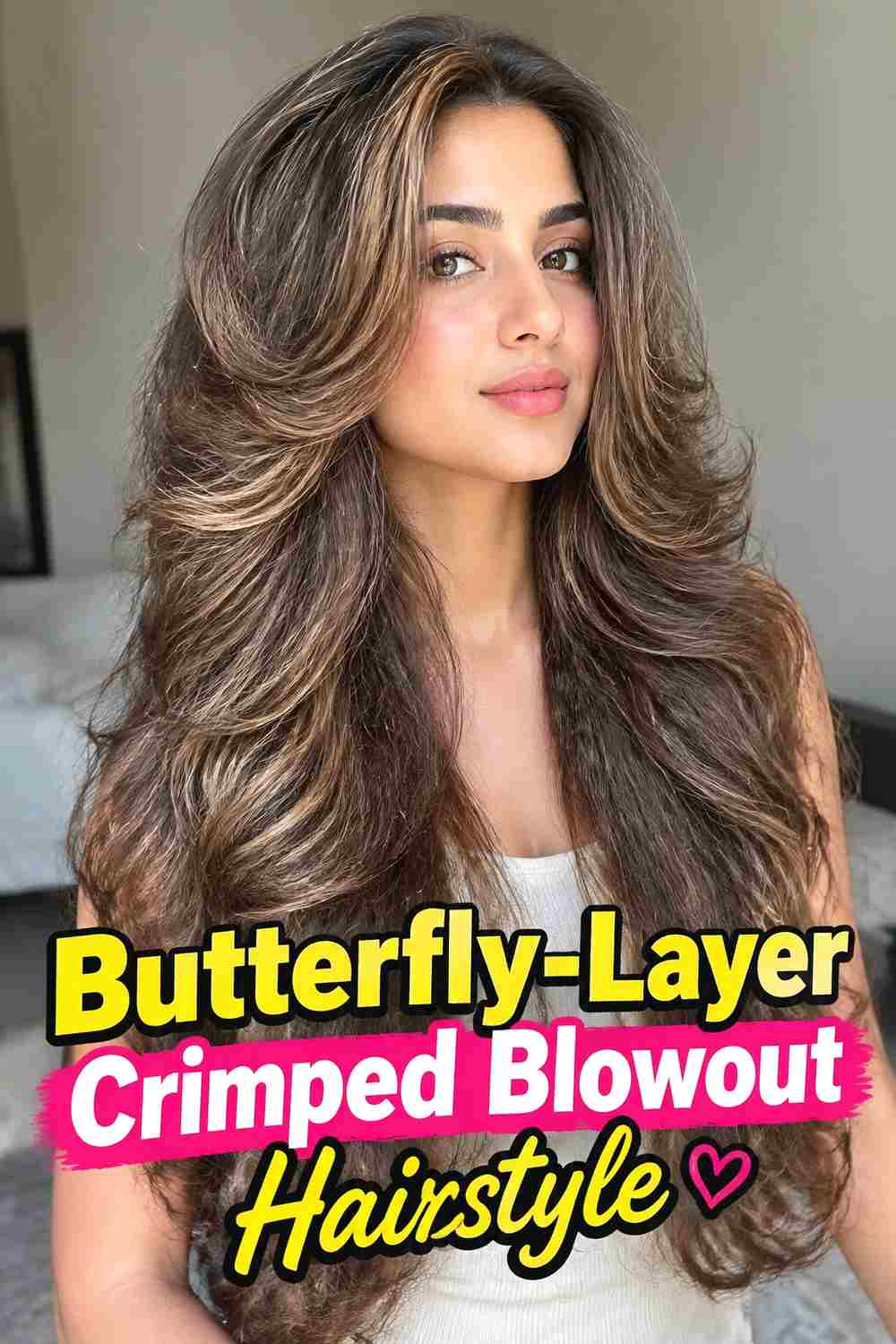 2. Butterfly Layer Crimped Blowout Hairstyle