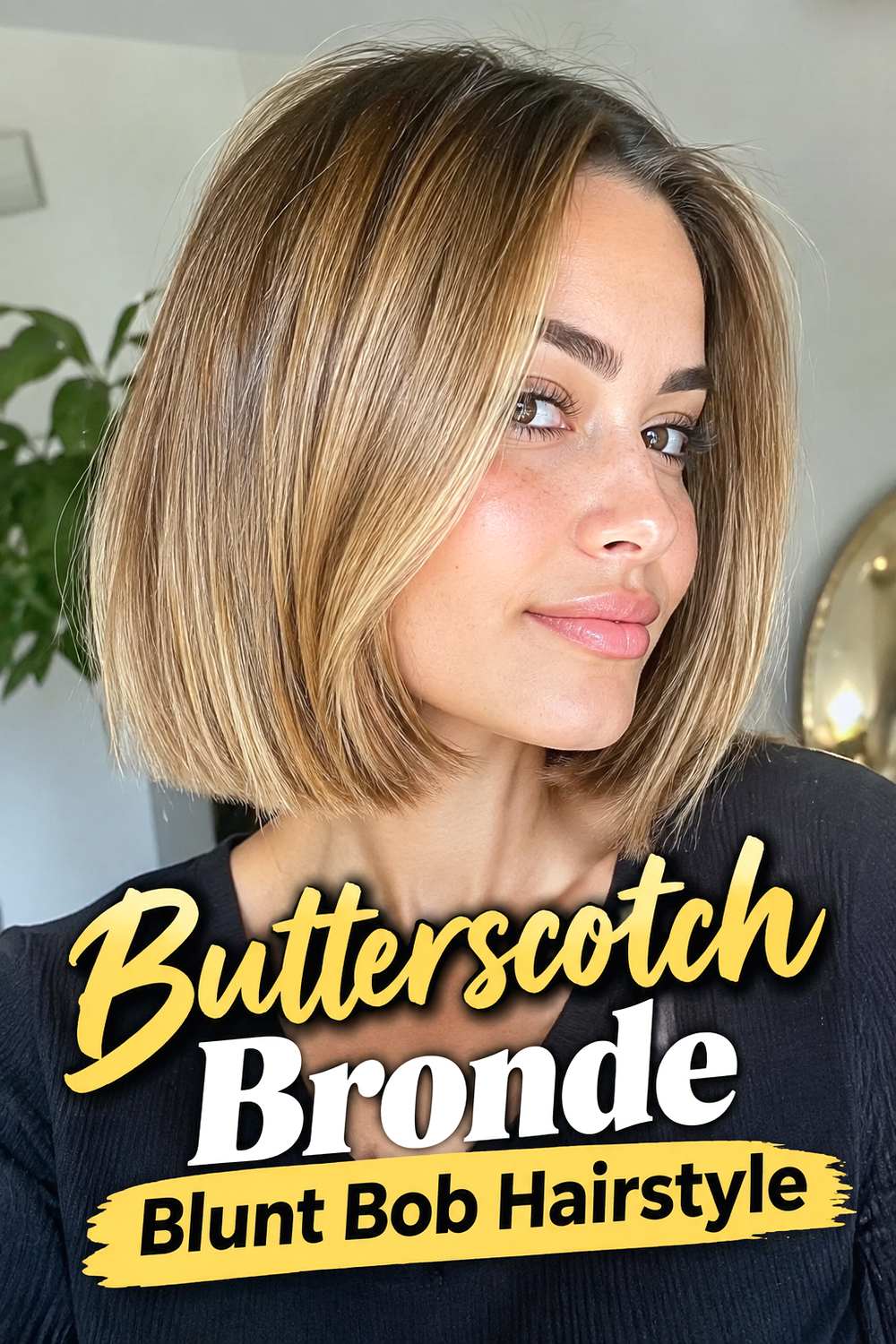 Butterscotch Bronde Blunt Bob Hairstyle