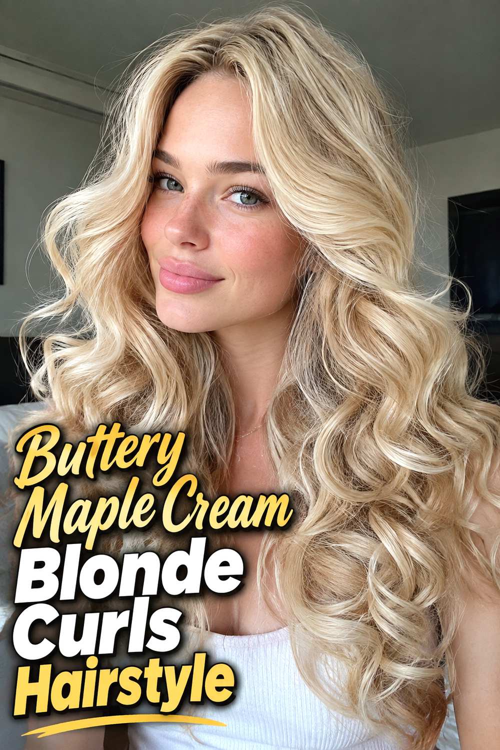 7. Buttery Maple Cream Blonde Curls Hairstyle