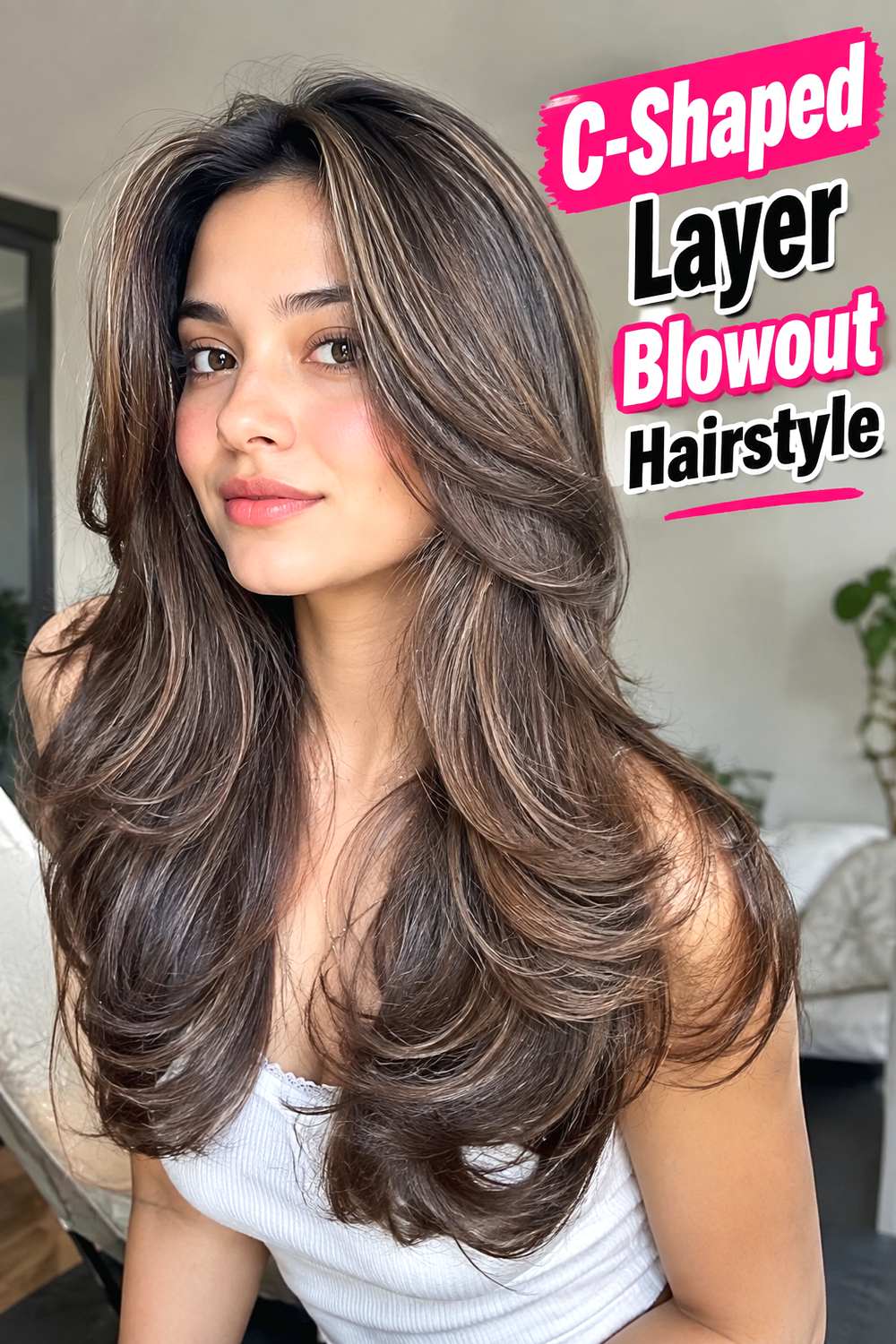 C-Shaped Layer Blowout Hairstyle