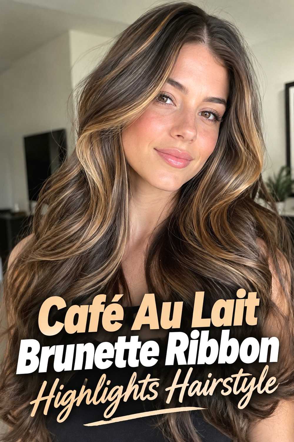 10. Cafe Au Lait Brunette Ribbon Highlights Hairstyle