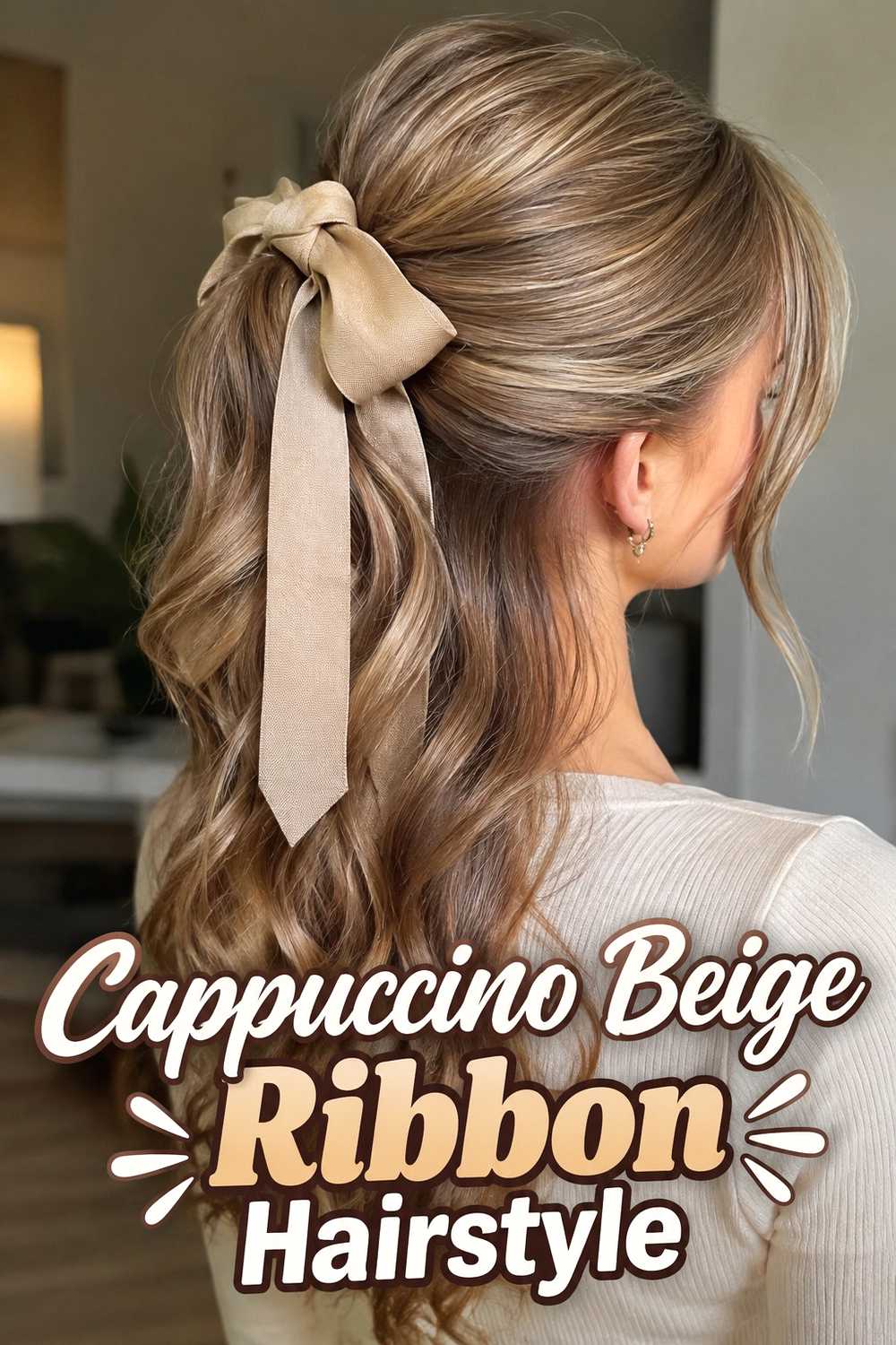 7. Cappuccino Beige Ribbon Hairstyle