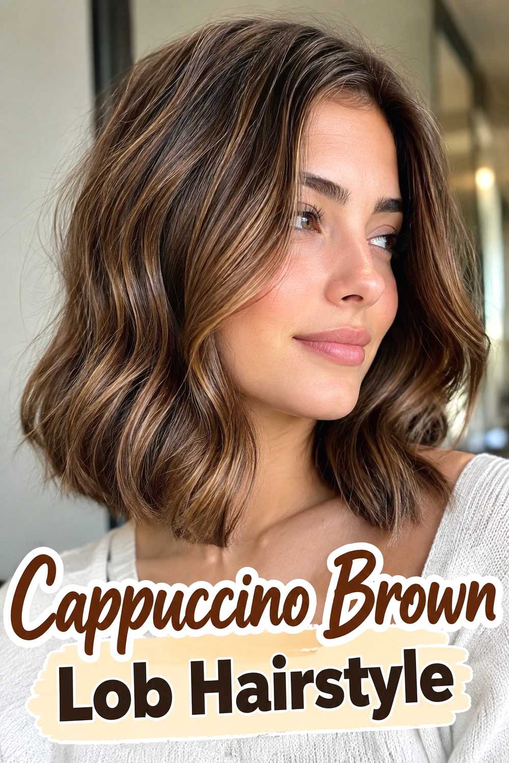 12. Cappuccino Brown Lob Hairstyle
