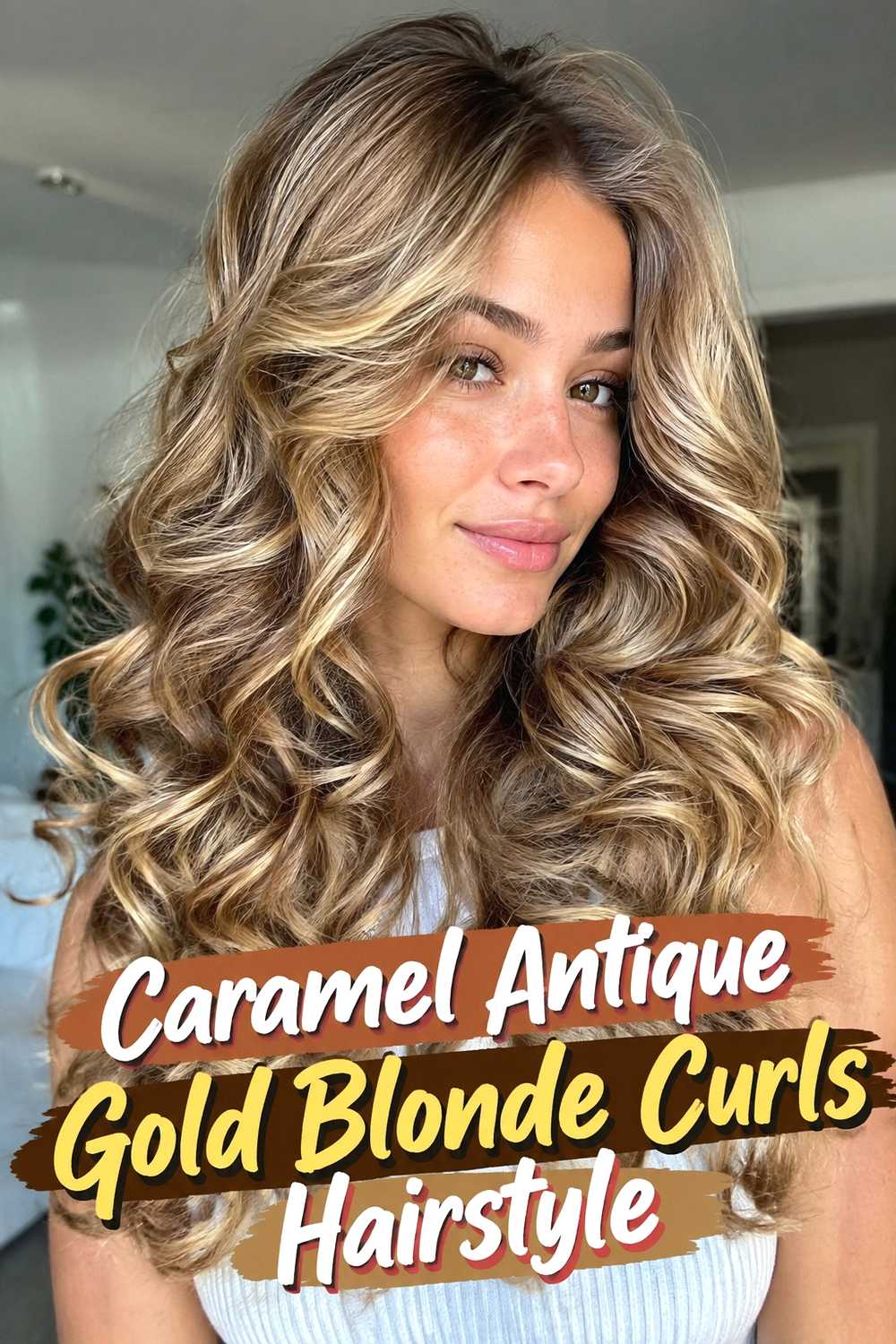 9. Caramel Antique Gold Blonde Curls Hairstyle