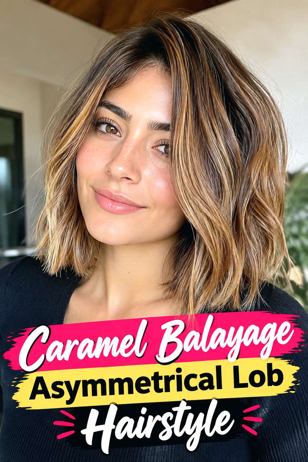 Caramel Balayage Asymmetrical Lob Hairstyle