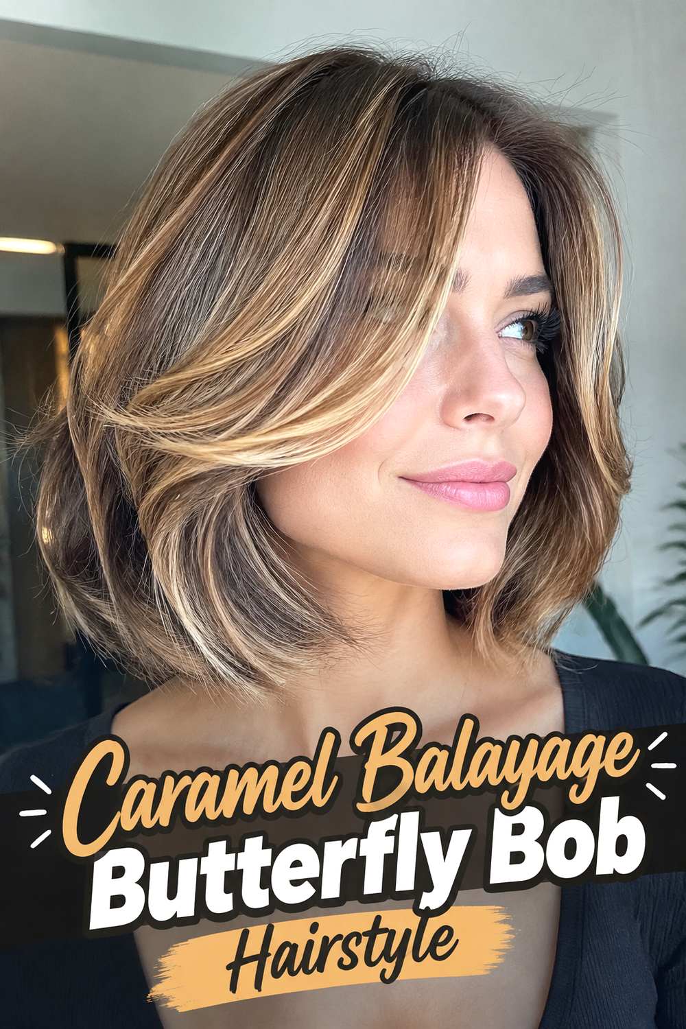 Caramel Balayage Butterfly Bob Hairstyle