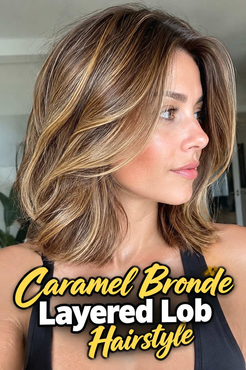 Caramel Bronde Layered Lob Hairstyle