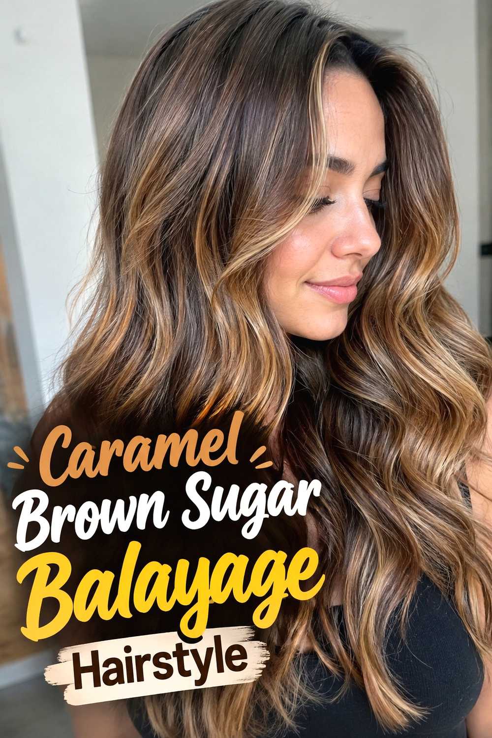 2. Caramel Brown Sugar Balayage Hairstyle