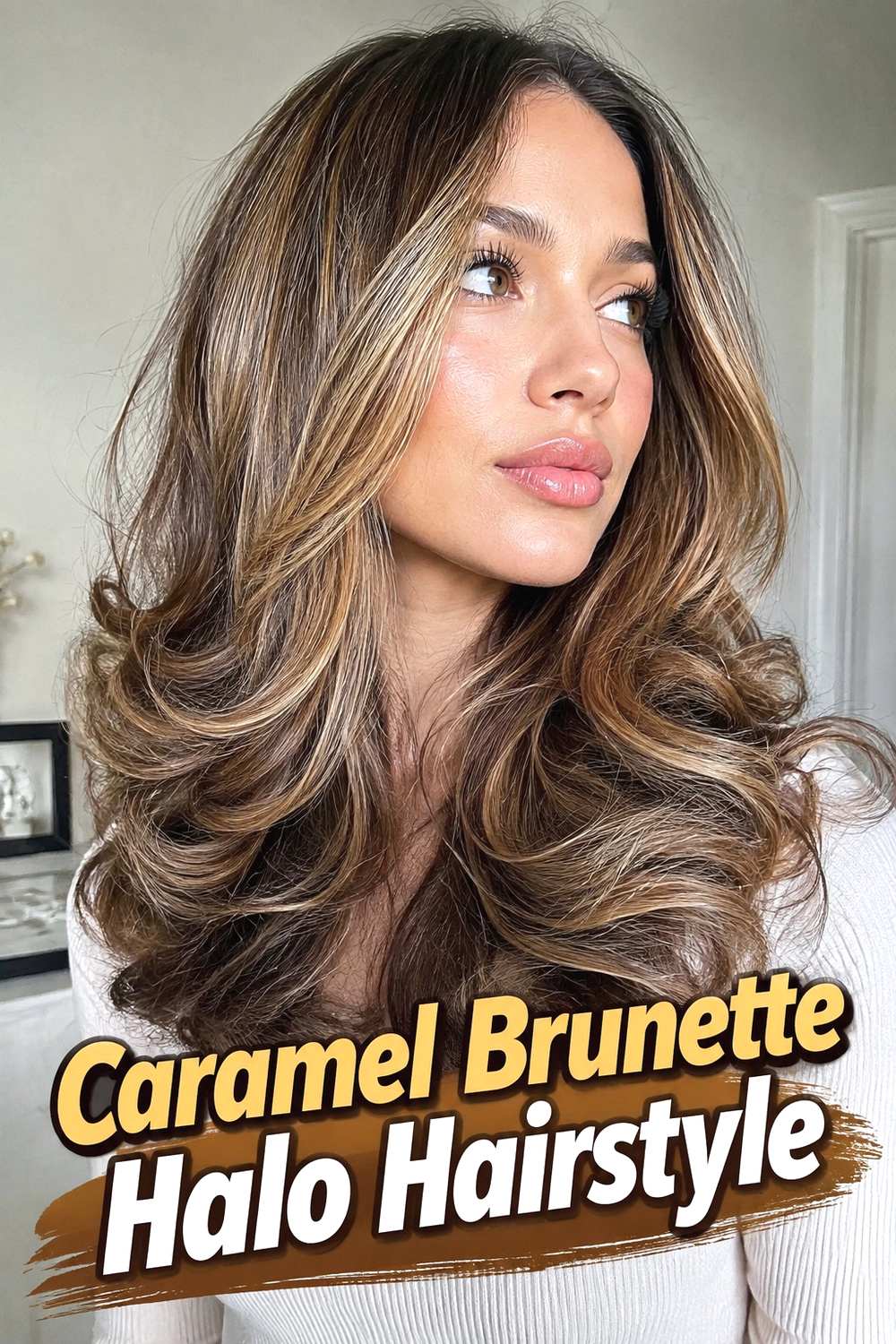 2. Caramel Brunette Halo Hairstyle