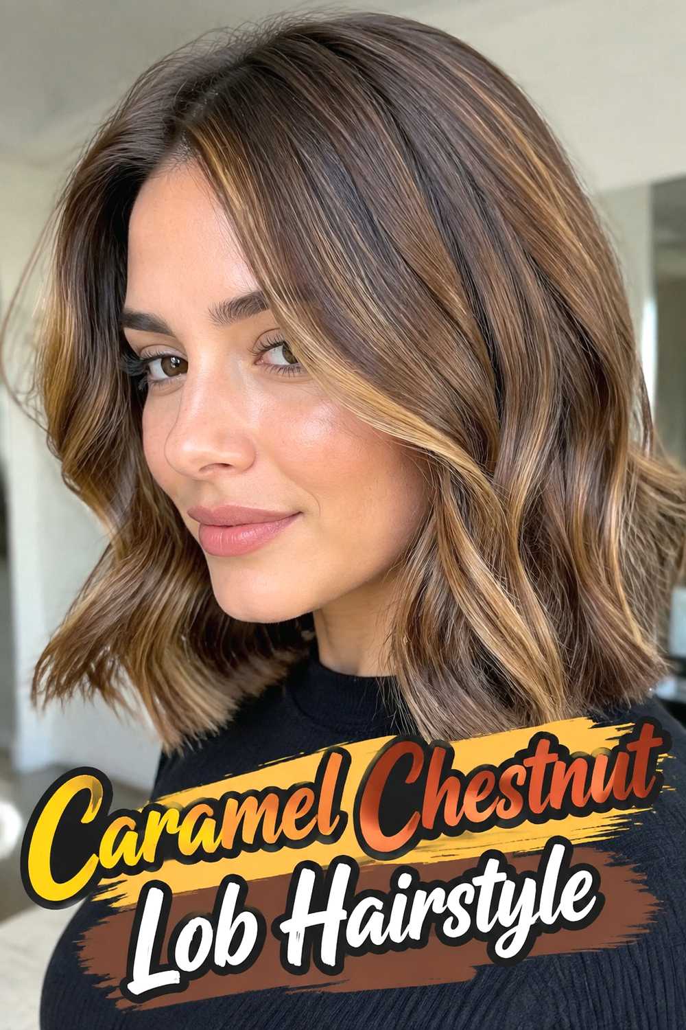 7. Caramel Chestnut Lob Hairstyle