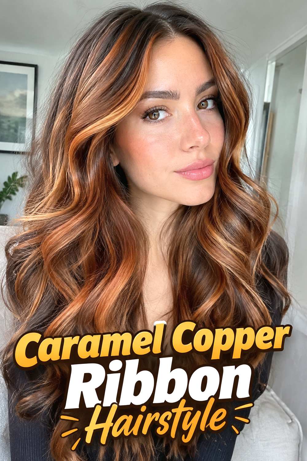 14. Caramel Copper Ribbon Hairstyle
