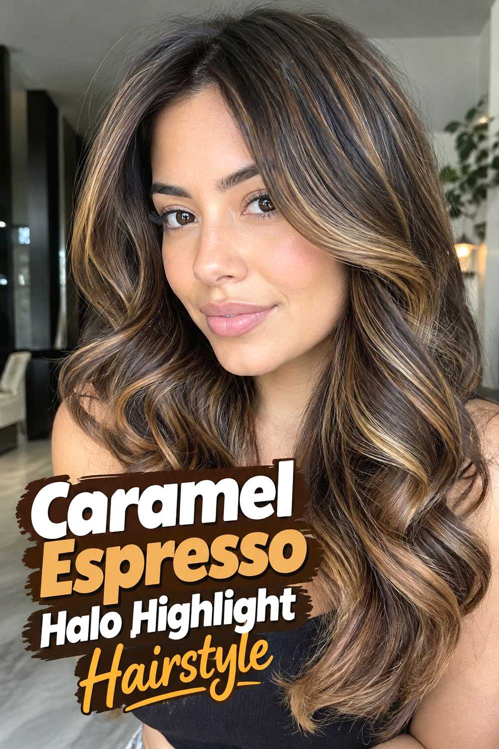 5. Caramel Espresso Halo Highlight Hairstyle