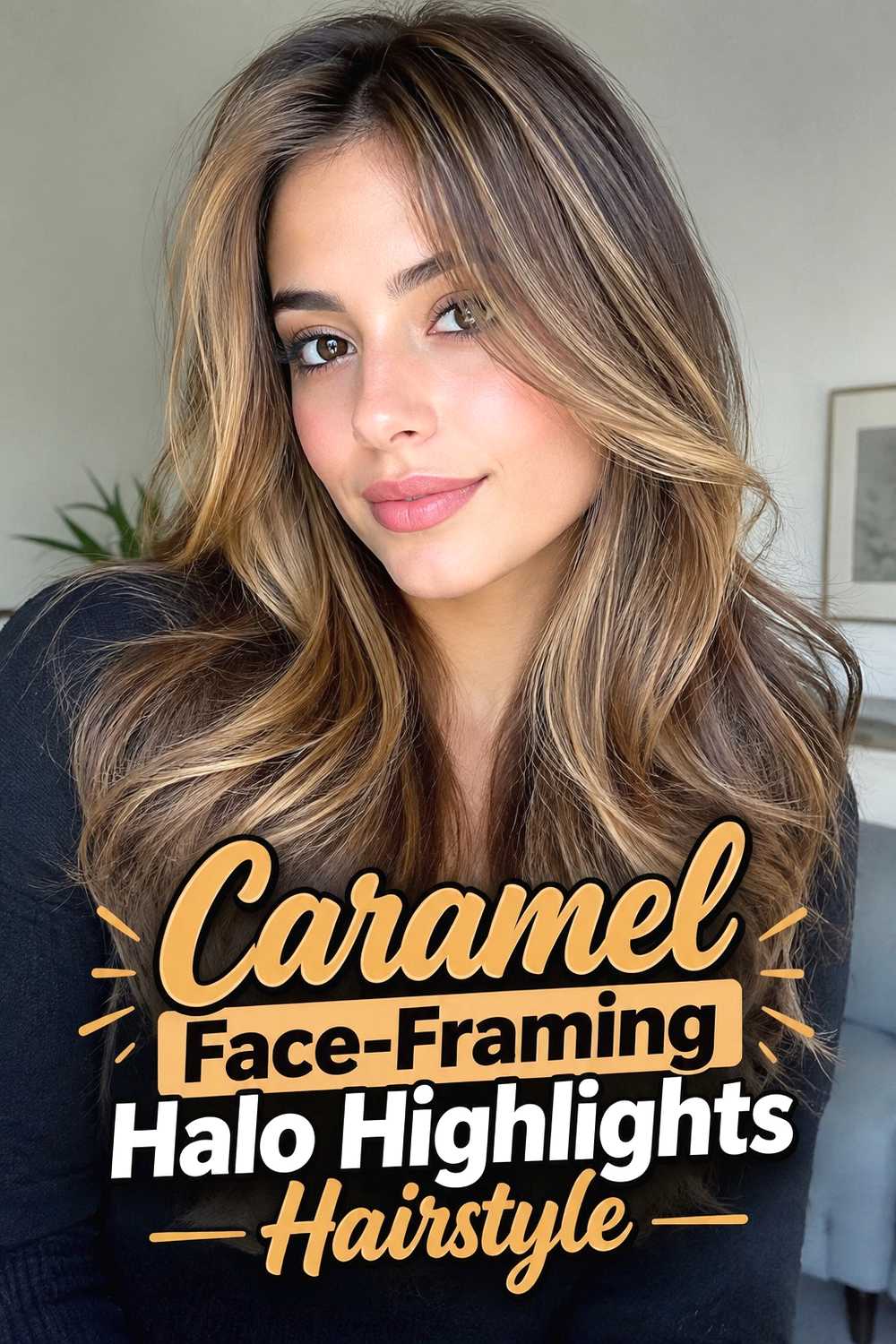 2. Caramel Face Framing Halo Highlights Hairstyle