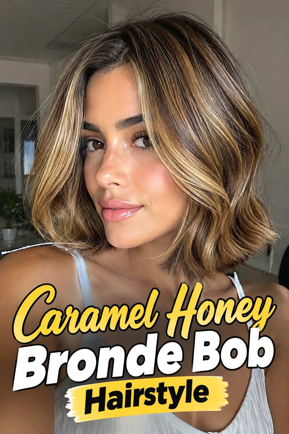 Caramel Honey Bronde Bob Hairstyle