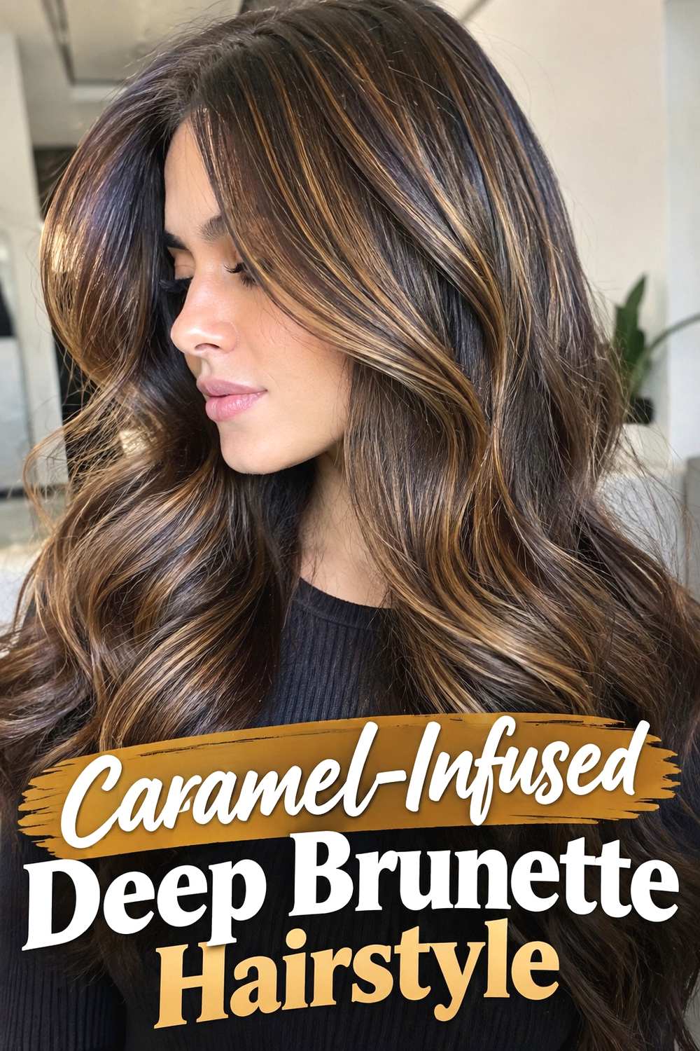 Caramel-Infused Deep Brunette Hairstyle