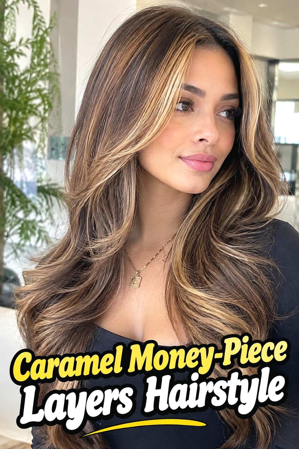 12. Caramel Money Piece Layers Hairstyle