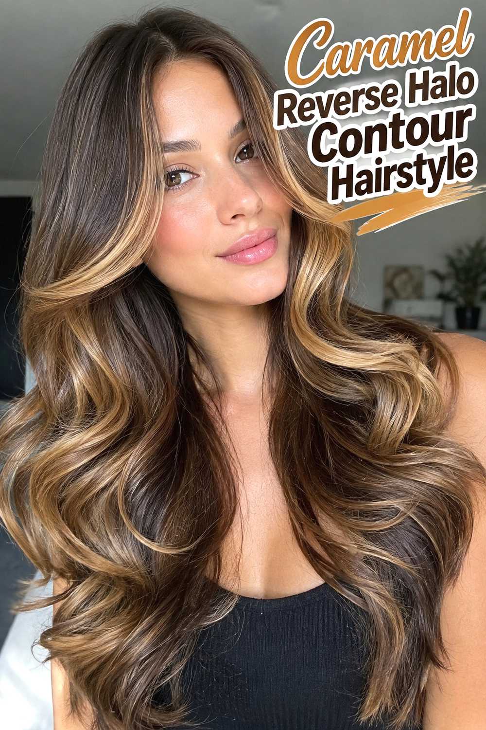 8. Caramel Reverse Halo Contour Hairstyle